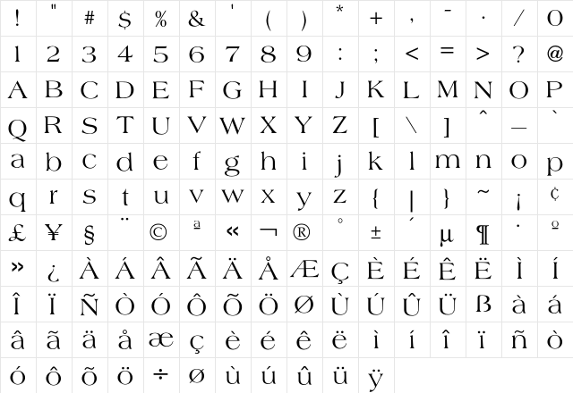 Americana Font  glyph index