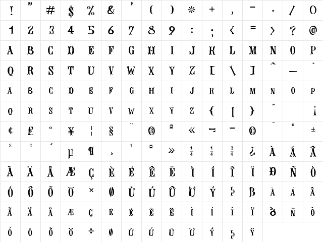 Bujardet Freres Regular  glyph index