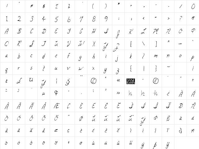 LEHN047 Regular  glyph index