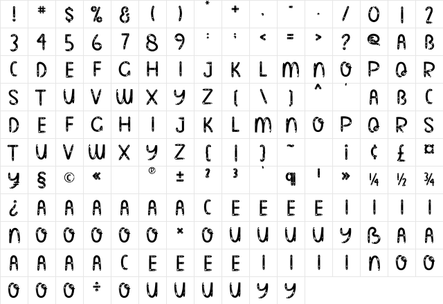 Pocky Cocky Regular  glyph index