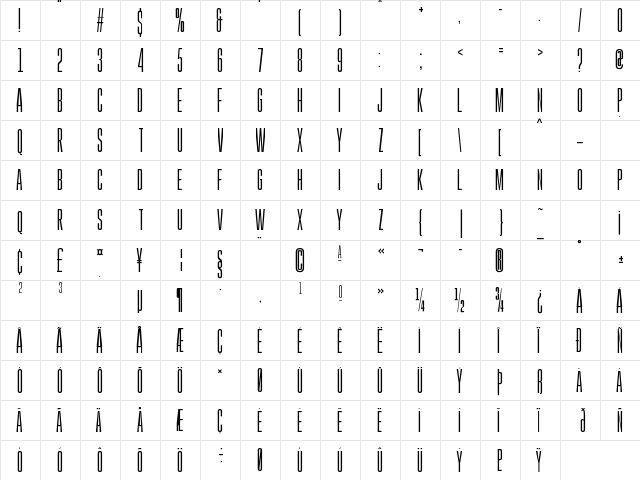 Gobold High Thin Regular  glyph index