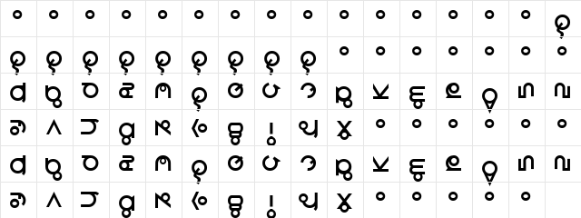 Roswell Wreckage Regular  glyph index