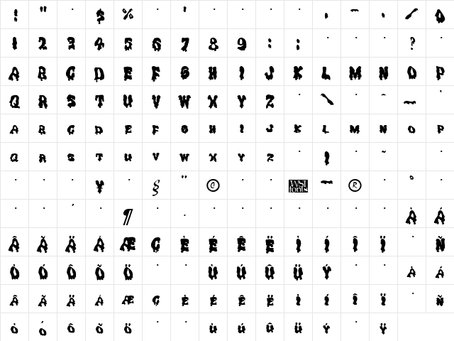GhoulySolid Regular  glyph index