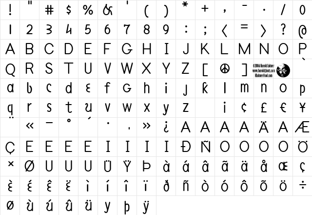 Philadelphia LineAligned Regular  glyph index
