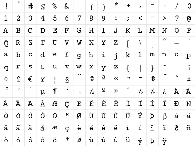 Quickstep Regular  glyph index