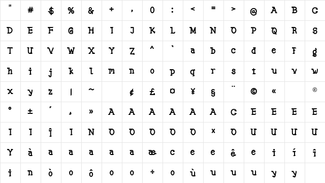 Slab Barretsdemo Bold  glyph index