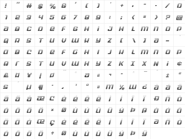 Globe Trekker Gradient Italic Italic  glyph index