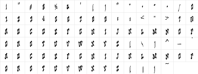 Excogitated04 Regular  glyph index