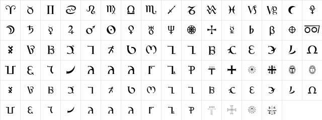 GD_Enochian Regular  glyph index