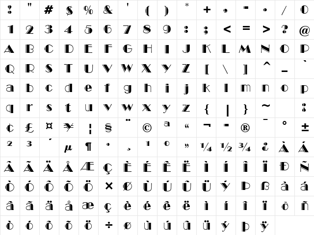 Broadway Engraved  glyph index