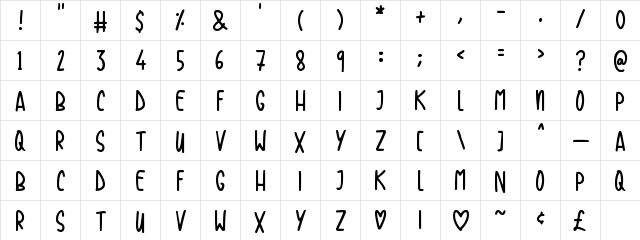 Casual Friday Regular  glyph index