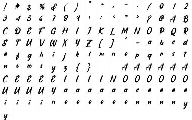 Winter Glisten Regular  glyph index