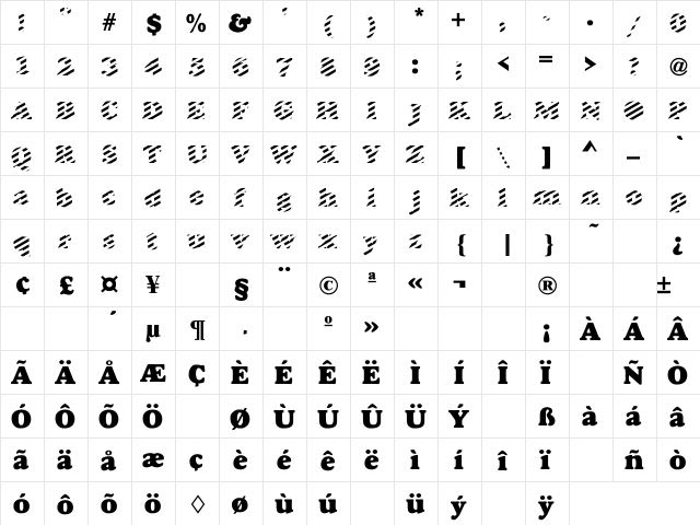 StripedOne Regular  glyph index