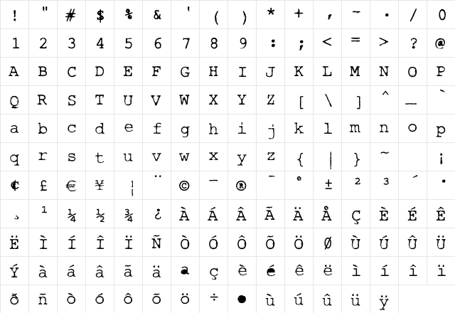 Rough_Typewriter Regular  glyph index