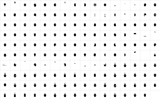 ZebrawOS Regular  glyph index