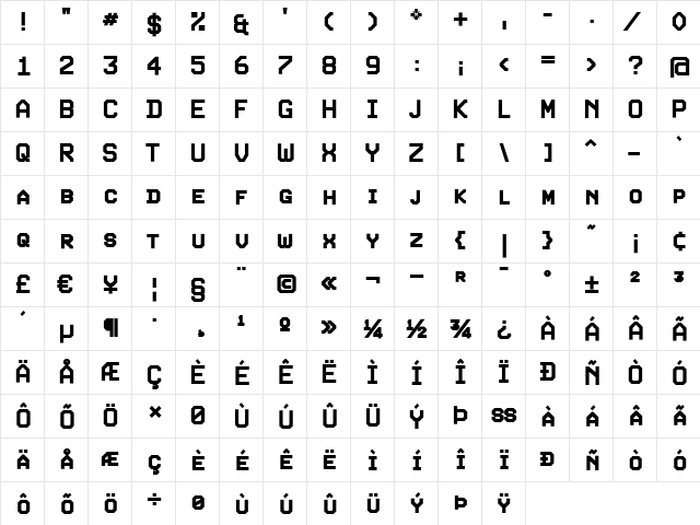 Expo SC Regular  glyph index