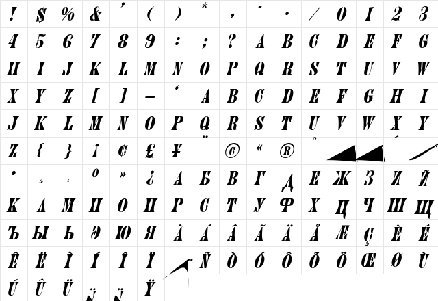 JupiterR Italic  glyph index
