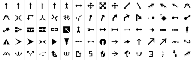 Arrows1 Regular  glyph index