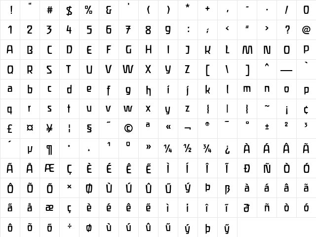 Liant Medium  glyph index