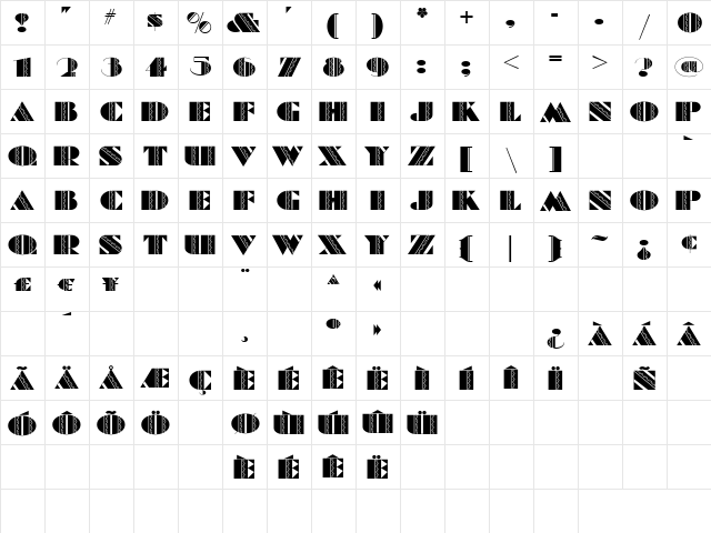 Fete Accompli Engraved Regular  glyph index