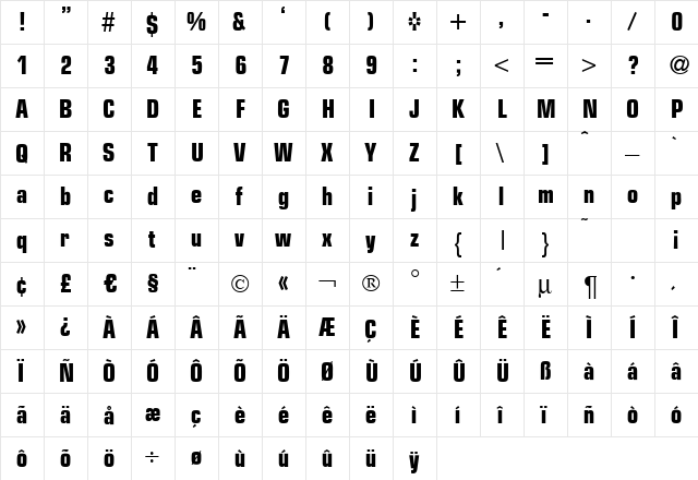 EurasiaCd Bold  glyph index