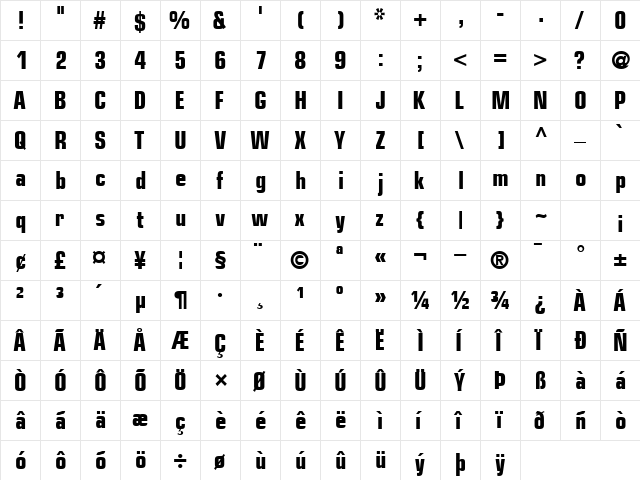 PalindromeCondSSK Bold  glyph index