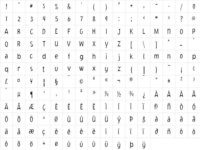 Jacoby Medium  glyph index