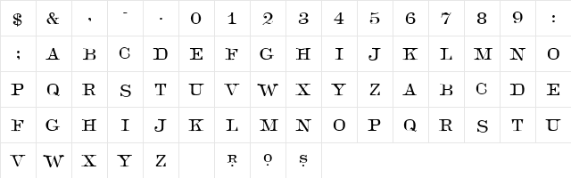Copperplate Roman HPLHS  glyph index