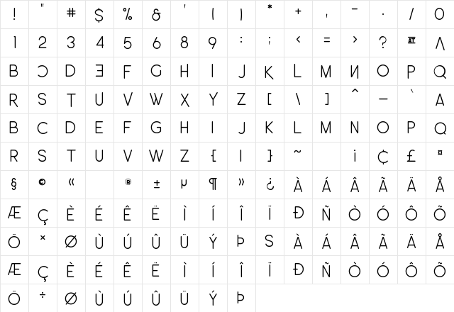 Leo Rounded Light Regular  glyph index
