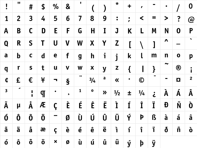 Officina Sans ITC Bold  glyph index