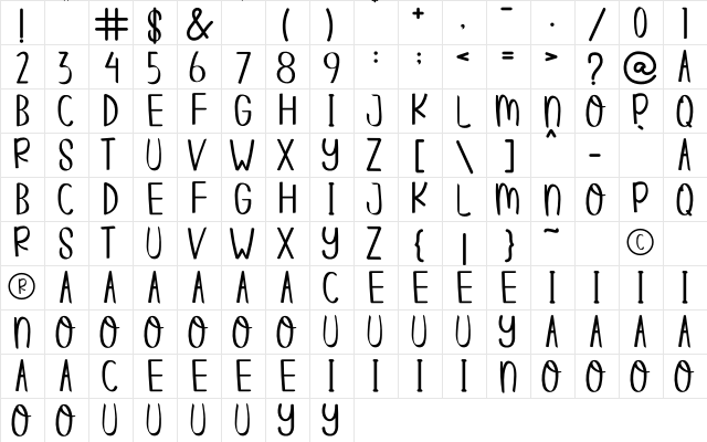CARE SNOWBIE Regular  glyph index