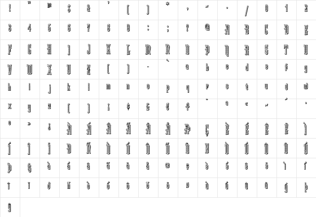 Grand Prairie WBW Regular  glyph index