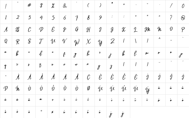 Hendryan Regular  glyph index