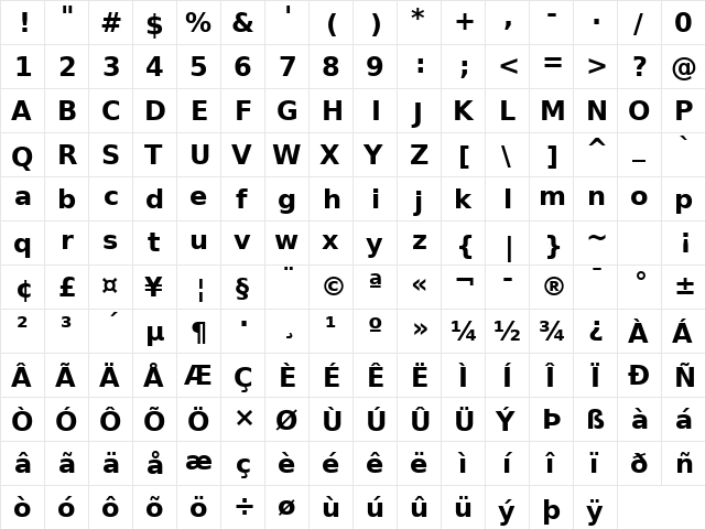Bitstream Vera Sans Bold  glyph index
