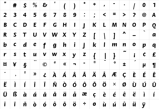 FloraITC Bold  glyph index