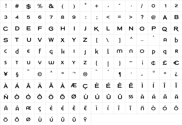 Copperplate Modern Plain Regular  glyph index