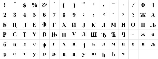 BodoniCir Bold  glyph index