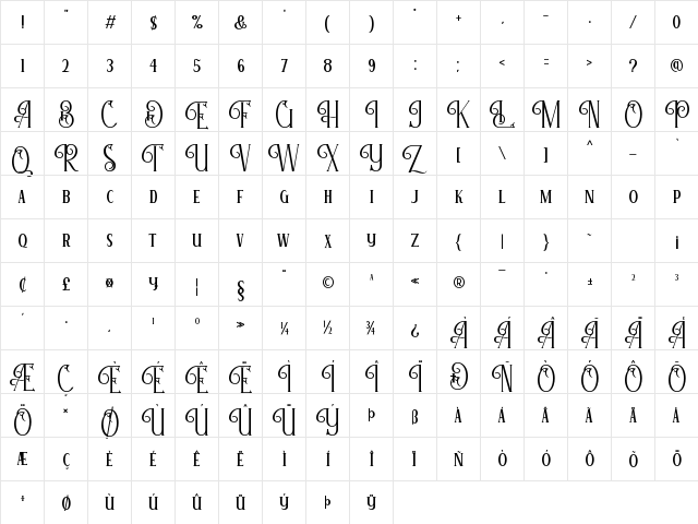 Revitale Regular  glyph index