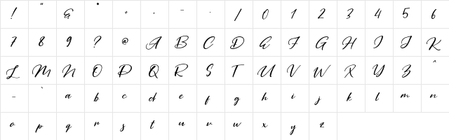 Purple Pen Regular  glyph index