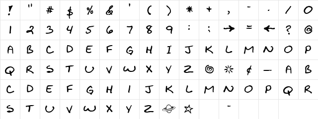 Kibby Bold  glyph index