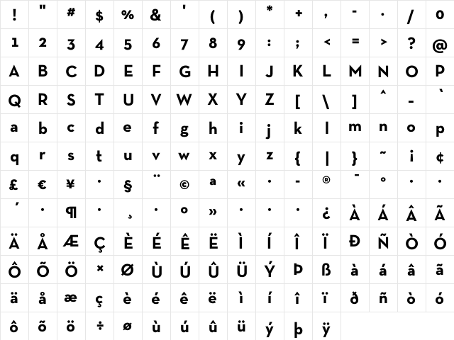 Neutra Text TF Bold  glyph index