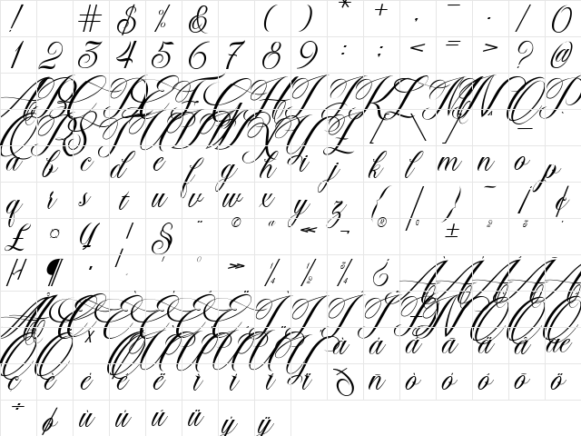 Chandiluna Regular  glyph index