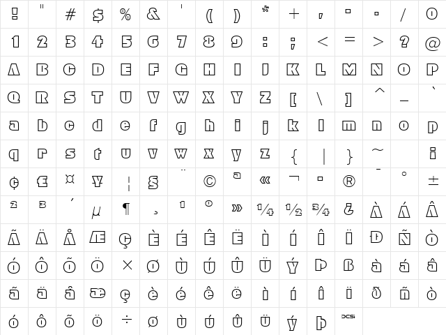 FFX Block Outline Regular  glyph index