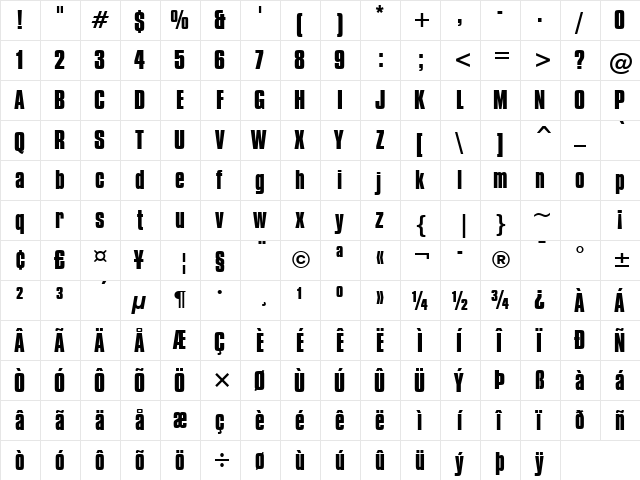 Compacta Bd BT Bold  glyph index