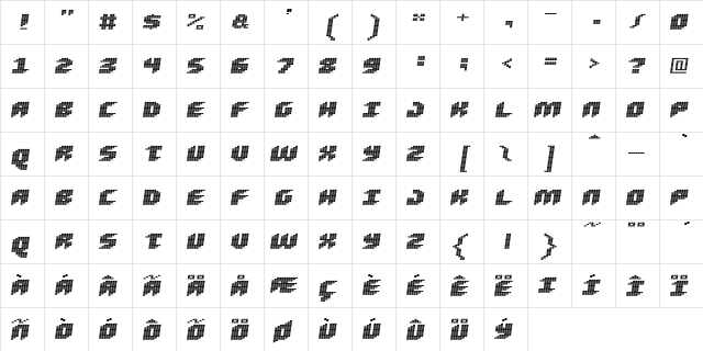 Loud noise Skew Regular  glyph index