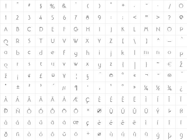 LTBanjoman Open Light Regular  glyph index