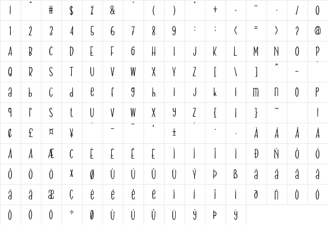 Doctor Heroes Regular  glyph index
