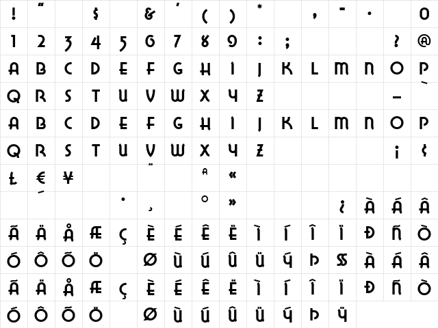 LakeWobegonNF Regular  glyph index