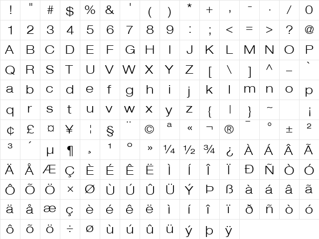 Context Reprise LightExp SSi Bold  glyph index