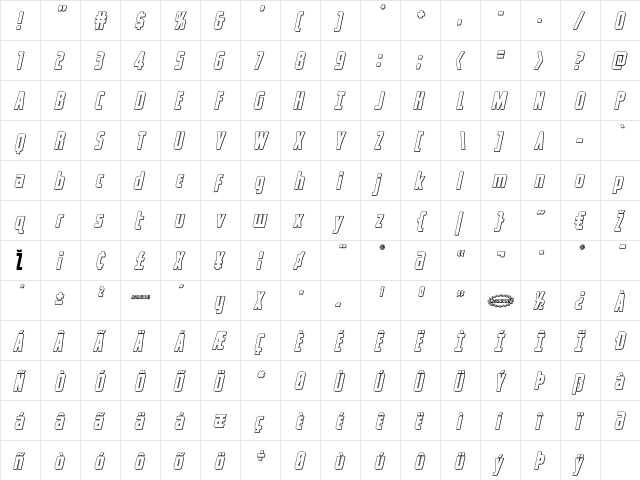 Captain Canaveral Outline Ital Outline  glyph index